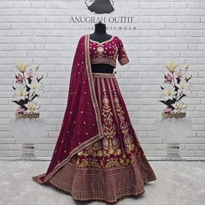 Pink Georgette Lehenga Choli: Indian Wedding Partywear with Floral Embroidery