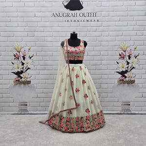 White Soft Net Lehenga Choli With Dori & Sequence Work And Soft Net Dupatta For Women Or Girls,  Indian Wedding Partywear Outfit, Lehengas