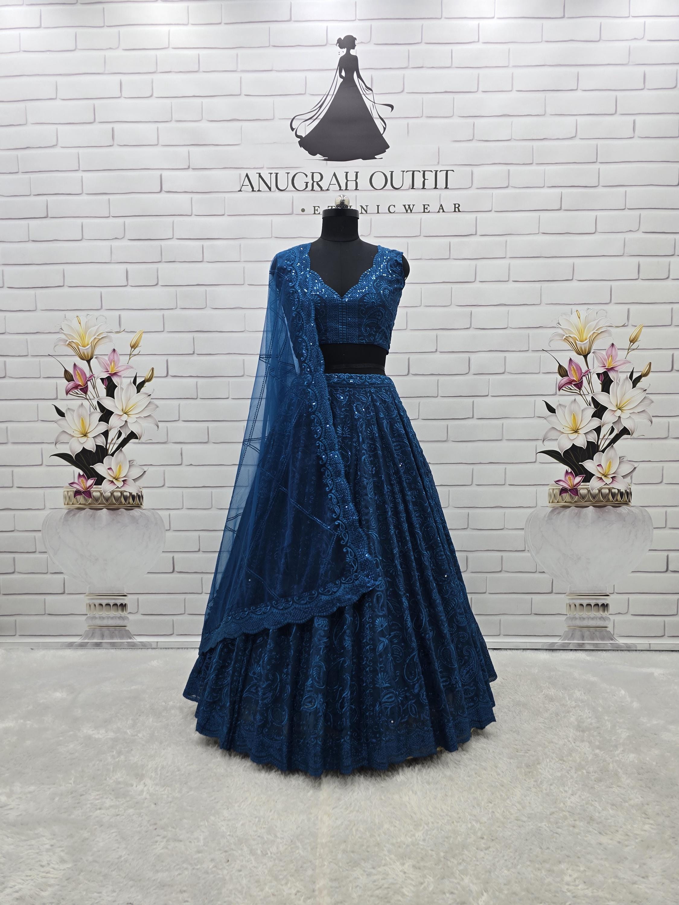 open lace back dress Multi Colour Digital Print Embroidered Attractive Party Wear Silk Lehe –  Rim Zim Fashion main image 0