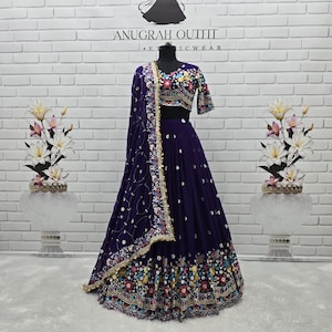 Indian Wear Purple Georgette Lehenga Choli For Women And Grils, Indian Partywear Lehenga Choli Set For Women, South Asian Wedding Lehenga