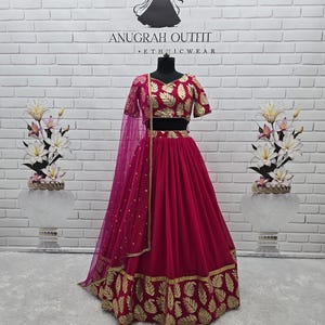 Pink Georgette Lehenga Choli: Sequins Zari Embroidered Indian Bridal Wear