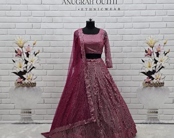 Party Wear Pink Net Lehenga Choli with Sequins Embroidery Work, Indian Wedding Wear