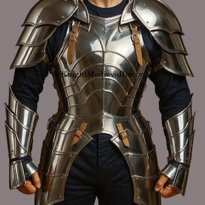 Medieval Knight Breastplate Cuirass with Pauldrons, Gauntlets – Articulated Steel Armor for LARP Cosplay Renaissance Halloween Gift
