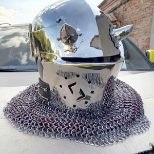 Medieval Knight Helmet with Visor  Chainmail | Steel Crusader Helmet for LARP Cosplay Reenactment & Display
