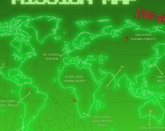 Spy Numbers Map Interactive Spy Mission Map Poster | Kids World Art Print (printed - A2 ...