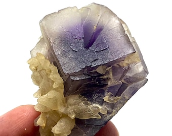Purple Cubic Fluorite with Calcite Specimen, Pakistan (62 Gram)