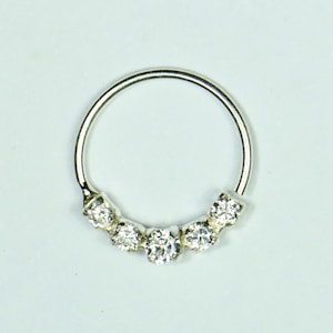 925 Sterling Silver 5 CZ Paved Nose Hoop Ring.