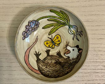 Handmade Opossum Ceramic Small Bowl, Surprised Possum Design ,Hand-painted