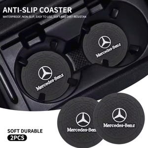 Mercedes Cup Holder Mat – Non-Slip Rubber Pad (1 or 2Pcs) | Fits B C E S Class A C200L GLC GLK CLA | Car Interior Accessory