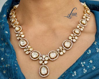 Polki Rein Silber Halsketten-Set | Vergoldete Halsketten-Set | Indisches Brautschmuck Set | Sabyasachi Schmuck | Personalisierte Hochzeitsschmuck