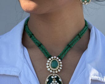 Shehzadi Smaragd Set | Florale Sterling Silber Halskette |Emaille Choker| Sabyasachi Schmuck|Handgemachter ethnischer Schmuck|Hochzeitsschmuck