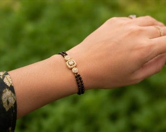 Mangalsutra Silver Bracelet | 925 Sterling Silver Jewelry | Black Bead Bracelet| Cubic Zirconia Mangalsutra Bracelet Bracelet| Gift for Her