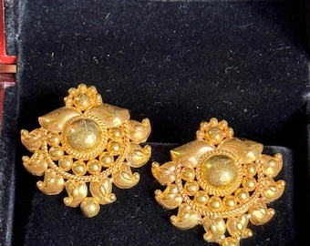22K Vergoldete Ohrringe | Reiner Silber indischer Schmuck | Südindischer Schmuck | Schmuckstempel | Trachtenschmuck | SWARNA KALIKA