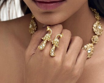Vergoldete Sterling Silber Ring | SWARN MAYUR RING | Ehering | Personalisierbar | Verstellbarer Ring | Zierliche Schmuckstücke | Geschenk für sie
