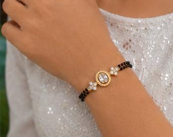 Trending Mangalsutra Silver Bracelet | 925 Sterling Silver Jewelry | Black Bead Bracelet| Cubic Zirconia Mangalsutra Bracelet | Gift for Her