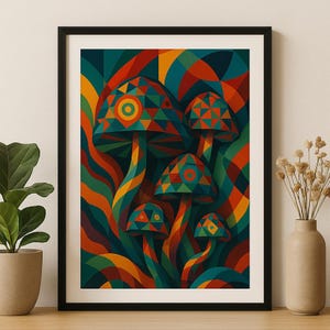 Trippy Mushroom Art Print - Psychedelic Abstract Wall Decor - Colorful Digital Download - Modern Home Art - Mushroom Poster for Home Decor