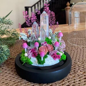 Naturlig klar kvartskristalllampa, förtrollad rosa skogslampa, svampnattlampa med glödande kristalltorn, present till älskare, heminredning bild 7
