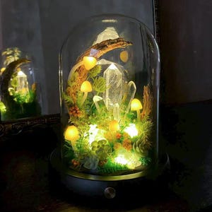 Glowing Crystal Pillars Night Light with Crescent Moon,Enchanted Forest Mushroom Lamp,Elegant Home Decor,Ambient Light,Handmade Unique Gift