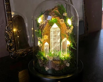 Enchanted Crystal Tower LED Night Light,Glowing Crystal Lamp with Stone Alcove,Ambient Light,Elegant Home Decor,Unique Gift for Nature Lover