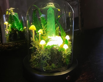 Enchanted Green Crystal Lamp, Handcrafted LED Mushroom Lamp,Magical Forest Decor with Glowing Crystal Pillar,Fantasy Night Light,Unique Gift