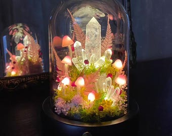 Handgjord kristallnattlampa, rosa svamplampa, mysig sovrumsinredning, mjuk stämningsbelysning, unik present till älskare