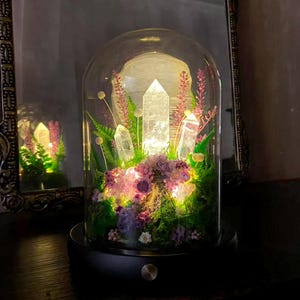 Glowing Crystal Pillar Night Light, Enchanted Forest Lamp with Purple Crystal Cluster, Elegant Home Decor, Ambient Light, Table Top Decor