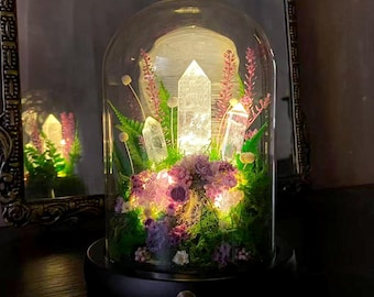 Glowing Crystal Pillar Night Light, Enchanted Forest Lamp with Purple Crystal Cluster, Elegant Home Decor, Ambient Light, Table Top Decor