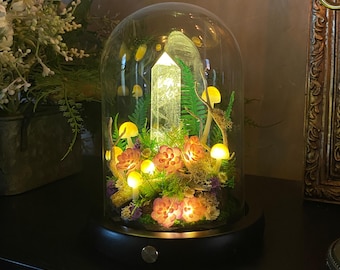 Handmade Crystal Night Light, Mushroom & Flower Lamp, Enchanted Forest Decor, Magical Light for Bedroom, Living Room, Kids Room, Unique Gift