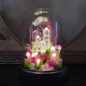Naturlig klar kvartskristalllampa, förtrollad rosa skogslampa, svampnattlampa med glödande kristalltorn, present till älskare, heminredning bild 5