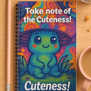 Cahier à spirales mignon champignon psychédélique, journal Kawaii trippy pour l'école, l'écriture, l'art, les cadeaux | Ligne droite | Le format Waldie