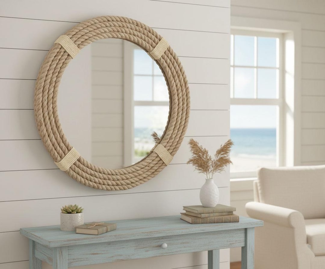 Handmade Rope Round Mirror | Coastal Nautical Bathroom Beach House ...