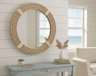 Handmade Nautical Rope Mirror, Coastal Beach House Decor