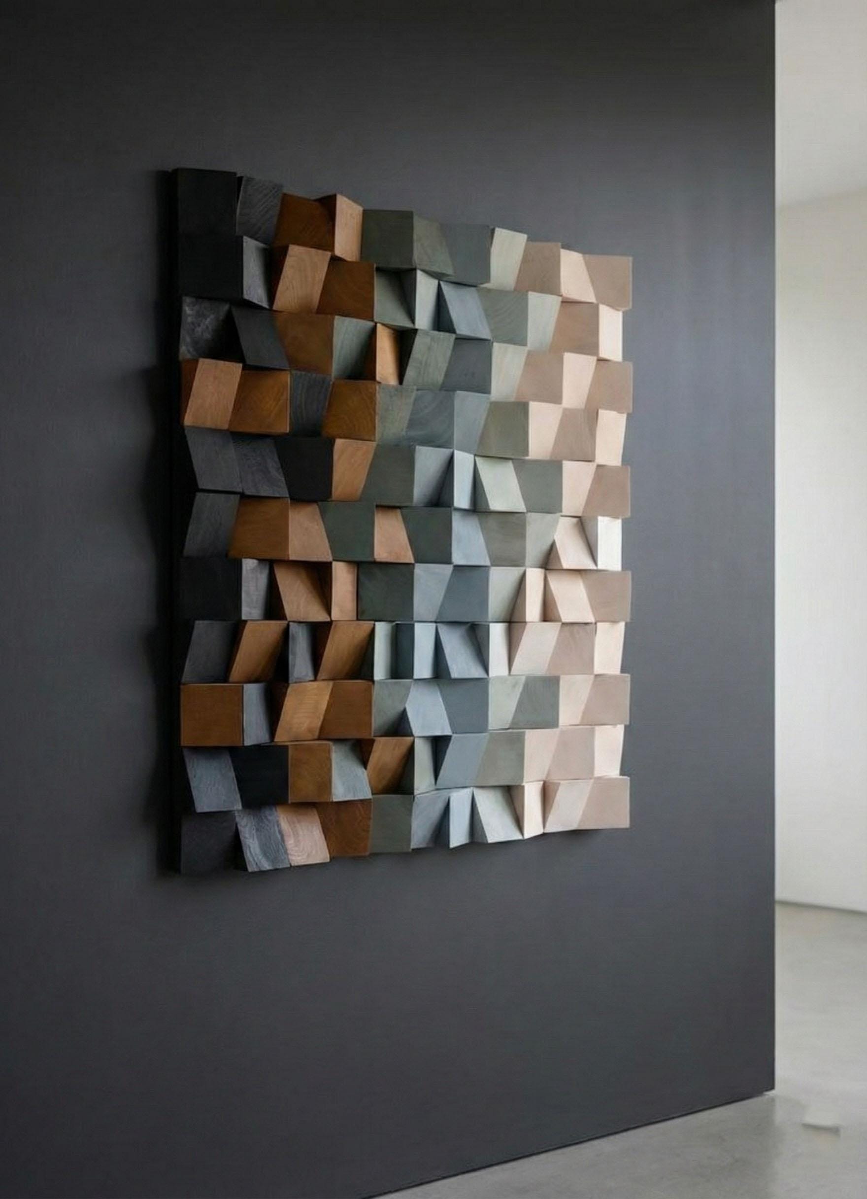 Handmade 3D Wood Mosaic Wall Art | Geometric Panel Decor - Etsy