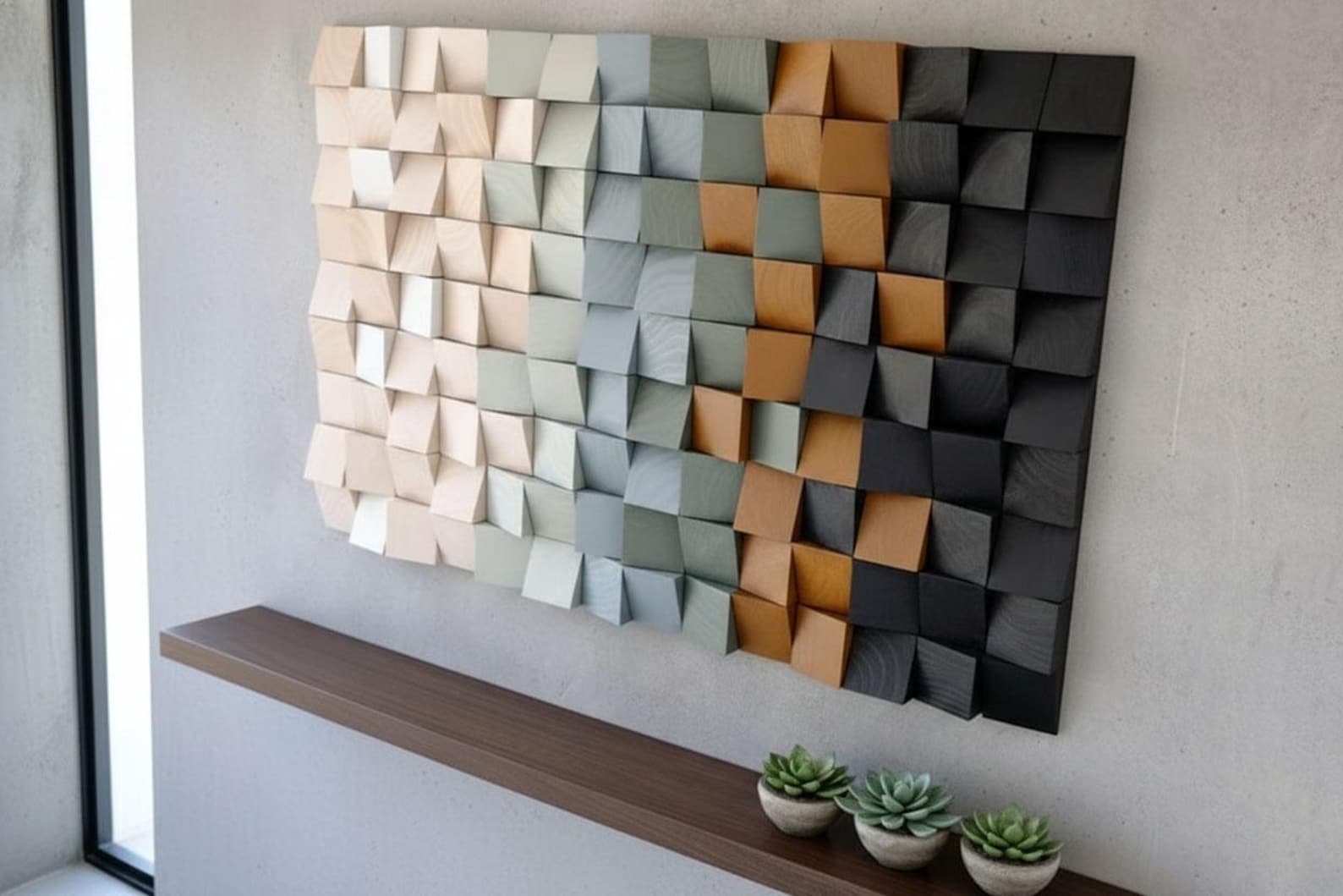 Handmade 3D Wood Mosaic Wall Art | Geometric Panel Decor - Etsy