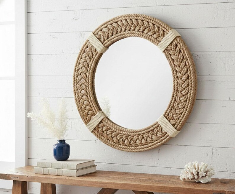 Nautical Rope Round Wall Mirror | Coastal Farmhouse Entryway Decor - Etsy