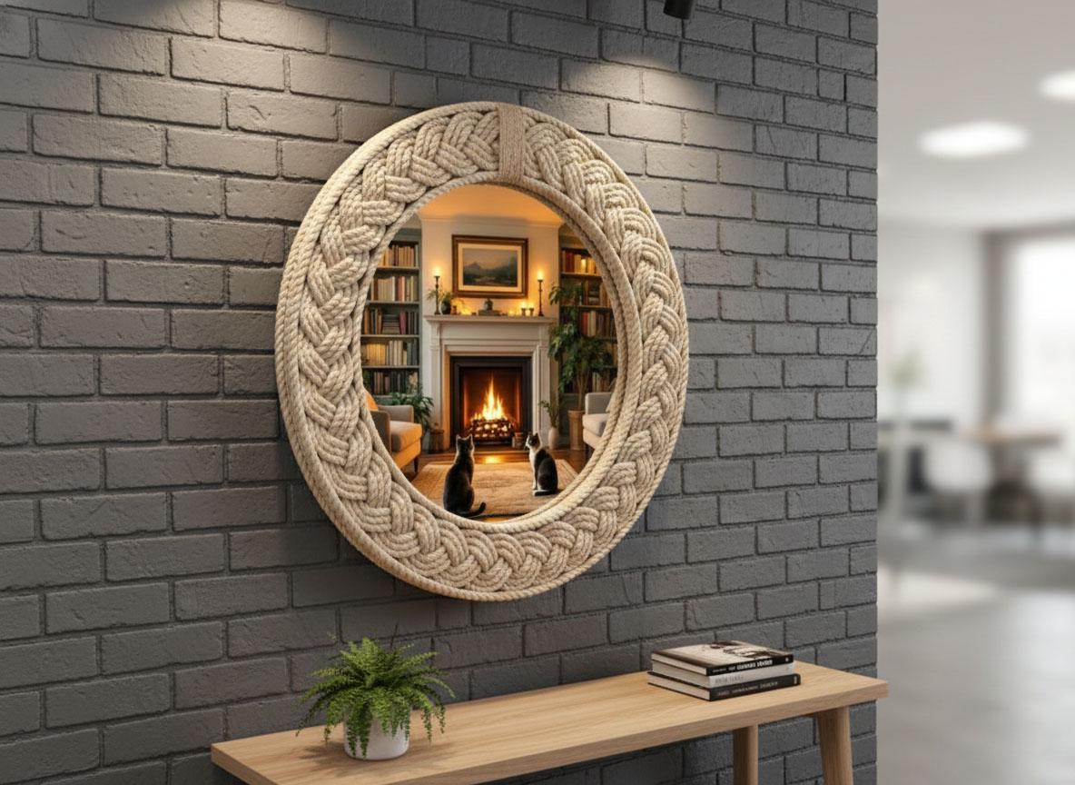 Handmade Round Rope Mirror | Coastal Farmhouse Wall Decor - Etsy