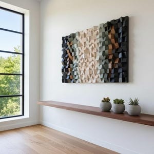 Handmade 3D Wood Mosaic Wall Art | Geometric Panel Decor - Etsy