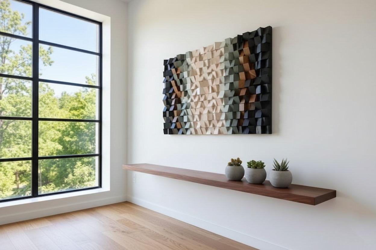 Handmade 3D Wood Mosaic Wall Art | Geometric Panel Decor - Etsy