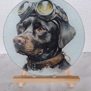 8-in Labrador Design Trivet, Matching Absorbent Neoprene Coasters Available, Round Glass Trivet/ Cutting board, Lab Dog Designs, Free Tripod