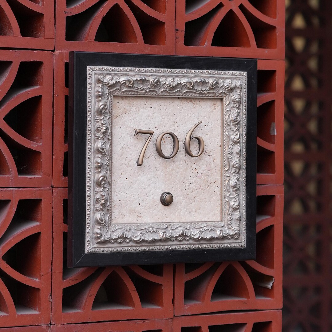 Address Solid Wood Carved Frame |natural Stone Brass Lettering ...