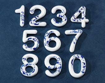 Ceramic digital decoration blue white porcelain,custom digital wall decoration house number anniversary number,ceramic art tile hausnummer