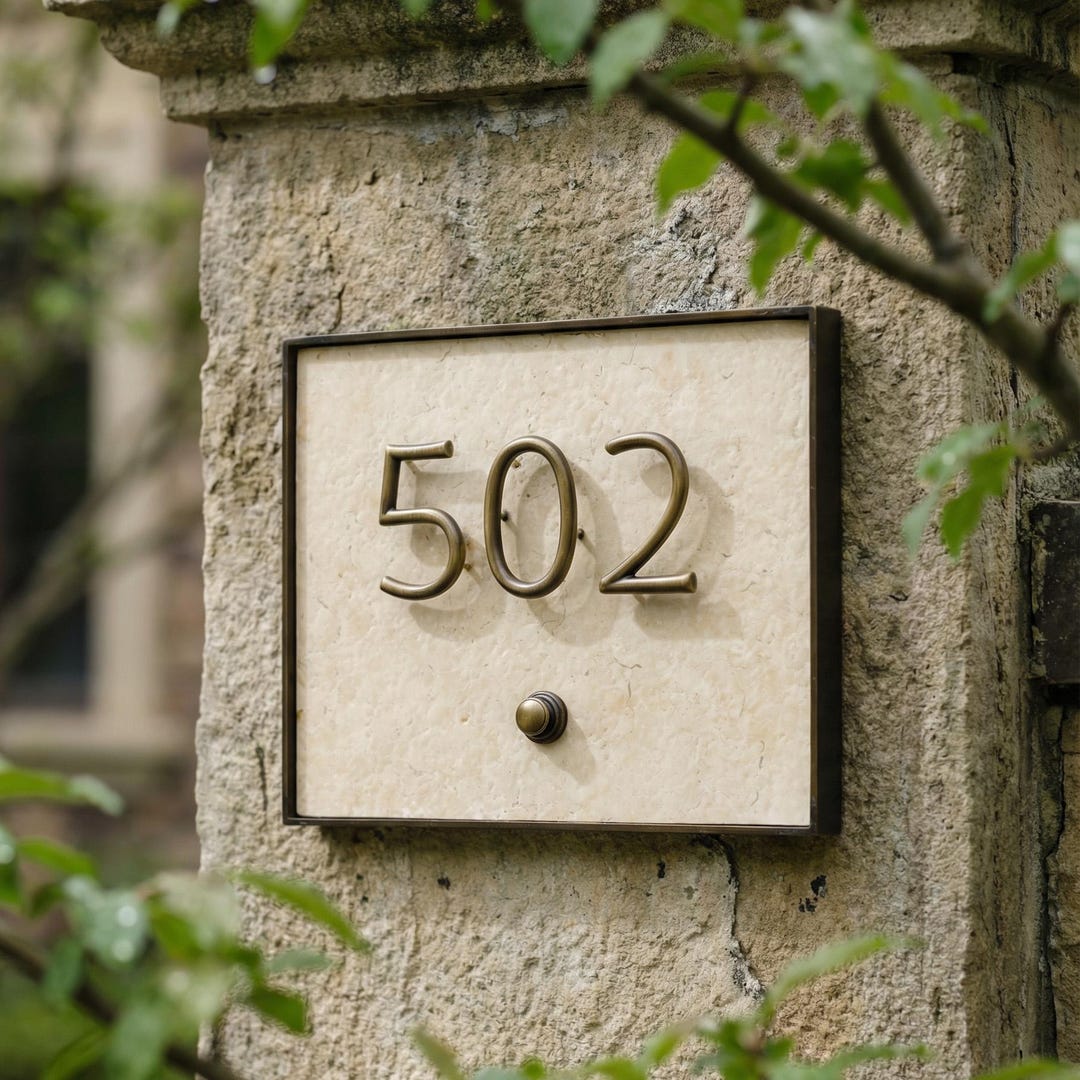 Villa Number Sign Premium Brass & Natural Stone House Number Signs, Luxury Wall Mounted ...