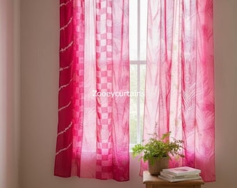 Handmade Pink Silk Saree Curtain - Boho Window Decor (210x105 cm)