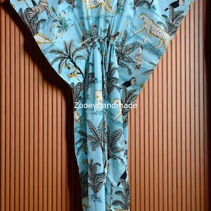 Indian Vintage Indian Cotton Kaftan Dress: Handmade Floral Maxi Beach Cover-Up