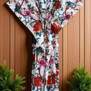 Indian Vintage Indian Cotton Kaftan Dress: Handmade Floral Maxi Beach Cover-Up