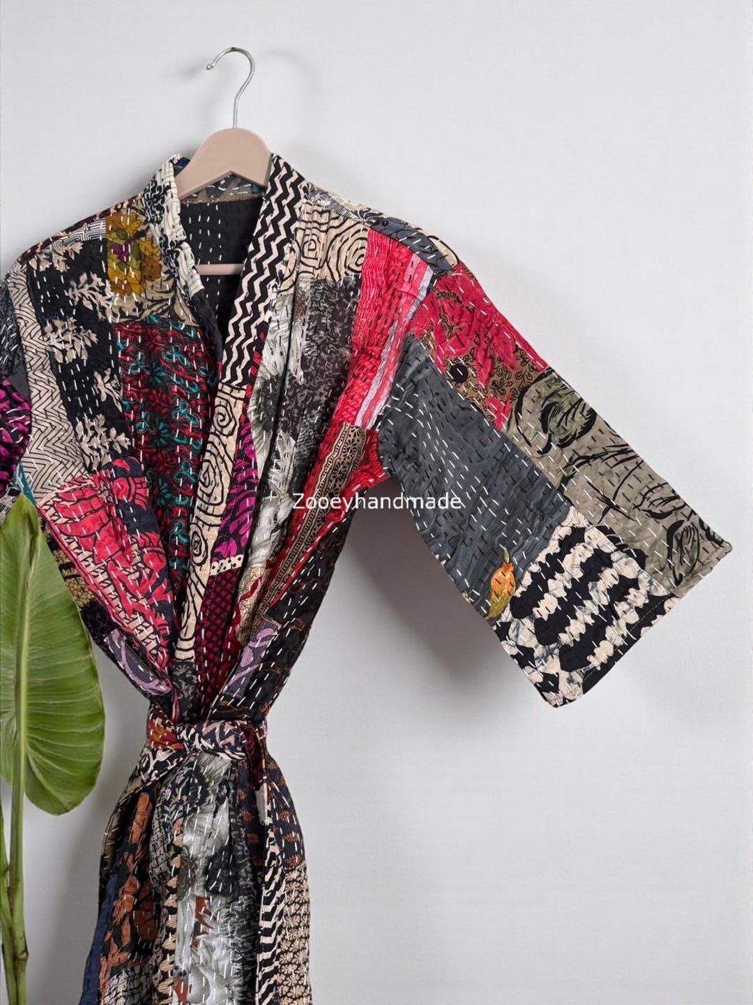 Kantha Robe Winter Kantha Quilted Kimono Robe, Indian Cotton Patchwork, 45