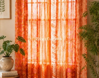 Boho Patchwork Silk Sari Curtain Vintage Indian Window Panel Handmade Bohemian Home Decor Drapes