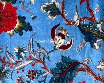 Floral Print Sky Blue Velvet Fabric: Soft Indian Dress Sewing Upholstery