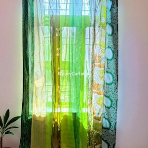 Free Shipping - Indian Vintage Old Silk Sari Fabric Handmade Curtain Door Window Decor up cycled Curtain Home Decor Window Curtain