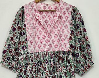 Handmade Floral Cotton Midi Dress, Bohemian Summer Dress for Women